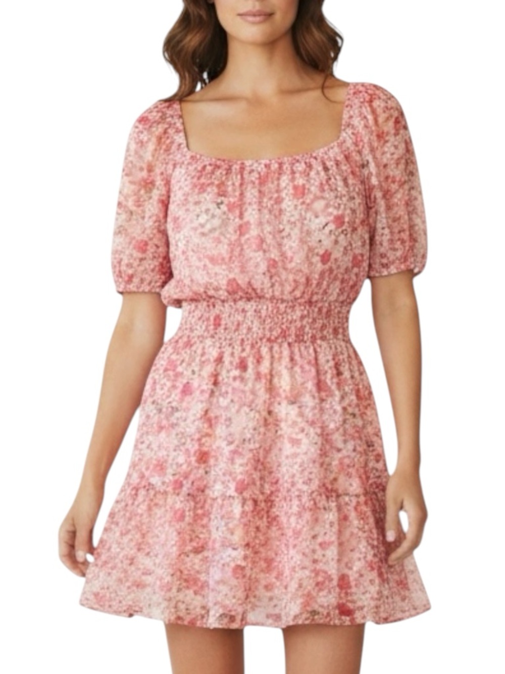JUST…TAYLOR Floral Flouncy Mini Dress in Pinks  and Peach Size 16 -- SUPER CUTE!